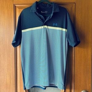 Men's Under Armour Large polo striped blue/green EUC